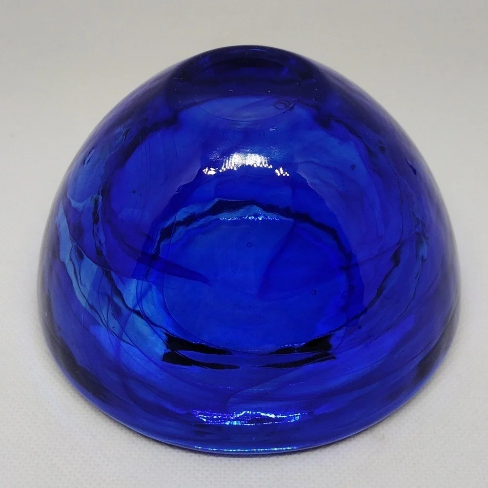 Cobalt‎ Blue Swirled Art Glass Votive Candle Holder